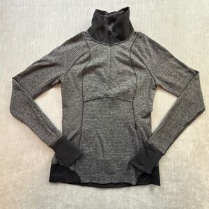 Lululemon Space Dye Quarter Zip Pullover Black White Thumbholes Size 4